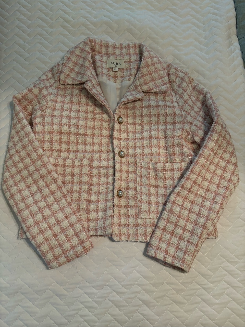 Aura Pink and White Tweed Blazer